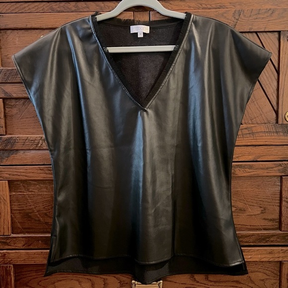 S’Edge Joan Black Fringe V-Neck Faux Leather Top size M - Picture 1 of 12